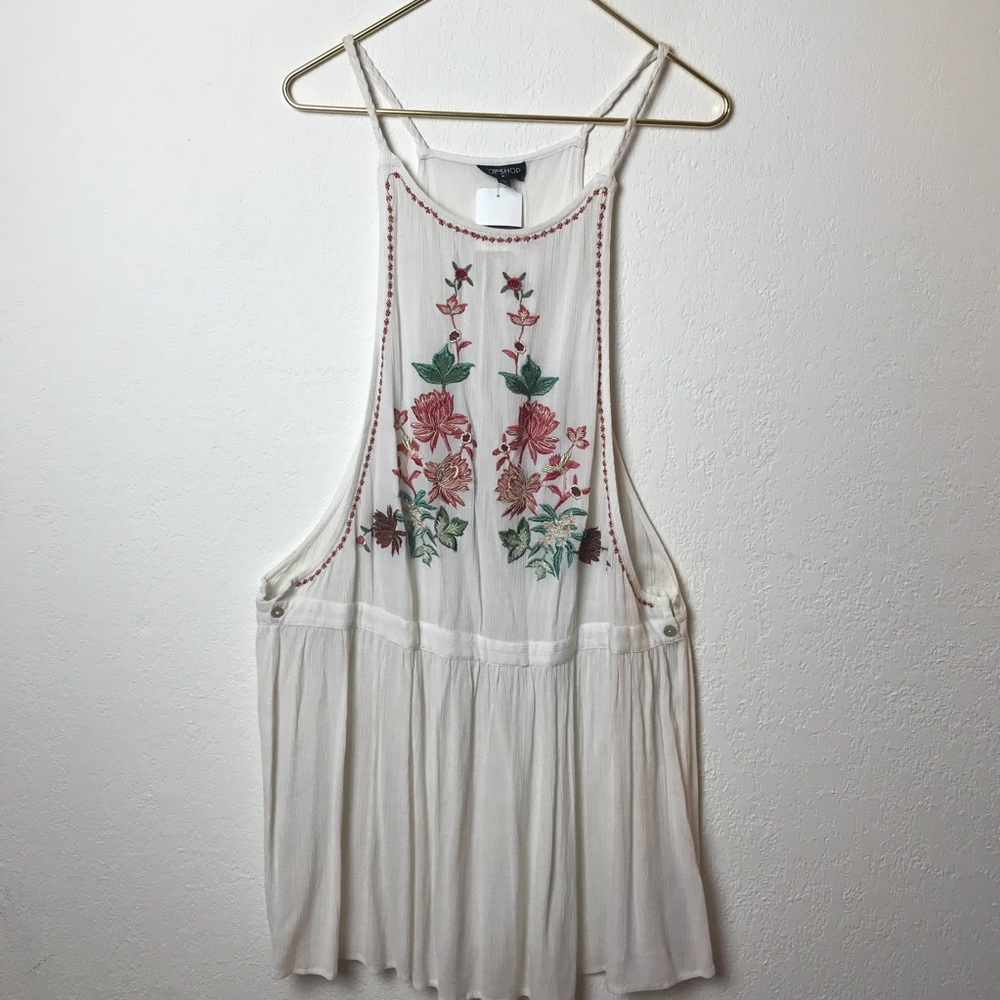 Topshop Embroidered Linen Dress Braided Straps